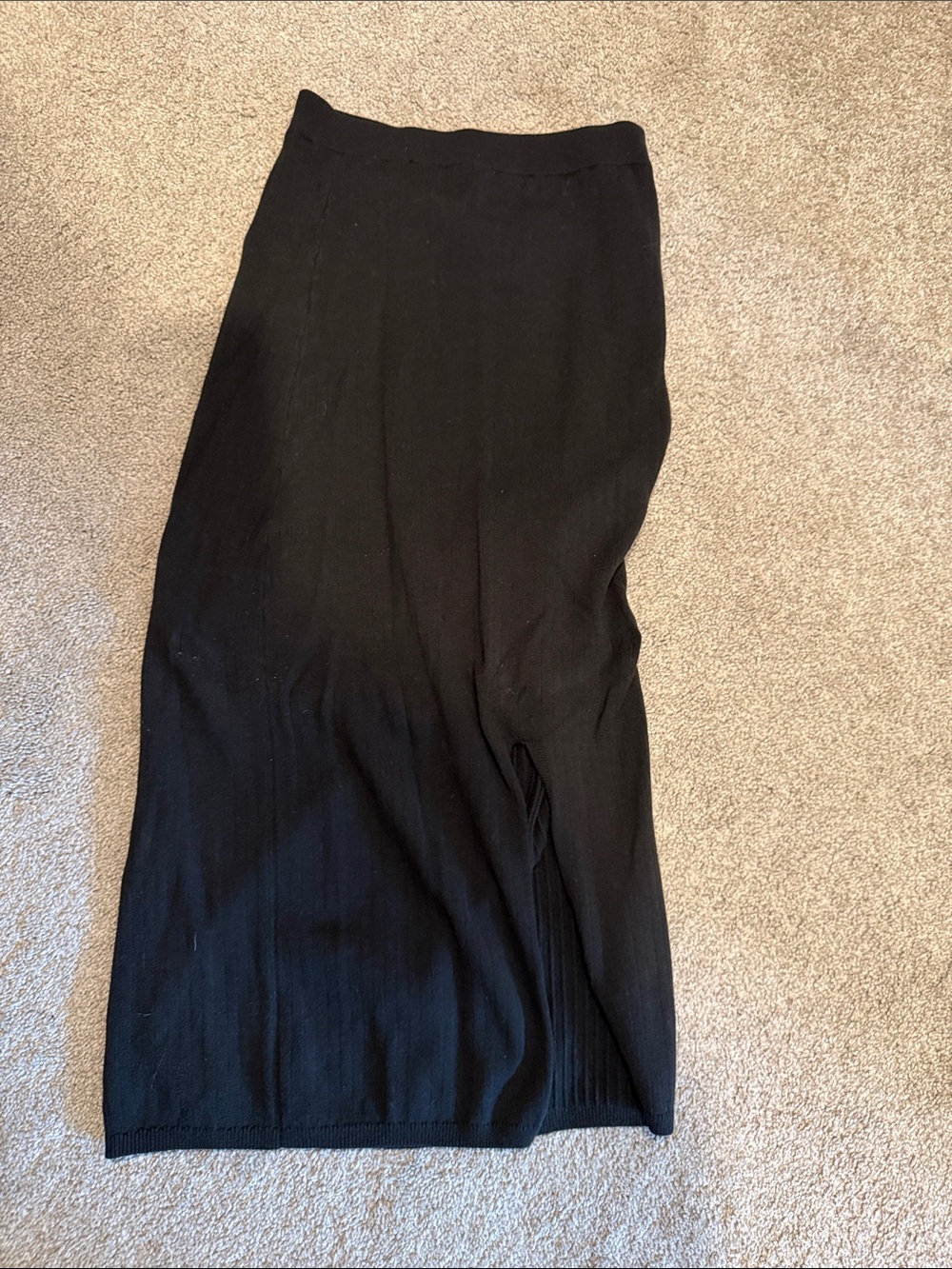 Black Ribbed Midi Skirt